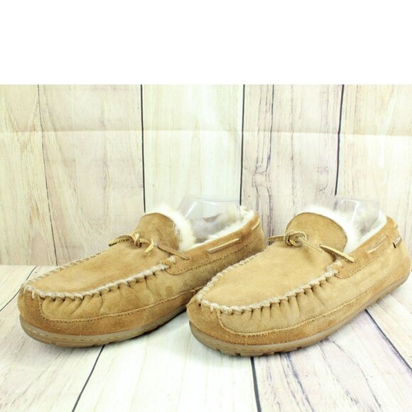 LL Bean Brown Suede Wicked Good Shearling Lined Moccasin Slippers Size 11 M - Picture 9 of 9